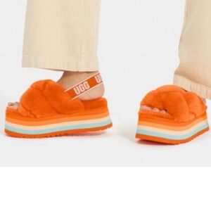 🍑UGG🍑fur Disco Knot Slides Orange Platform Sandal